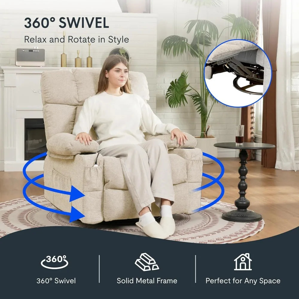 DAFIFY Oversized Swivel Rocker Recliner with Massage and USB Charging