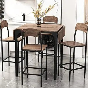 Counter Height Farmhouse Dining Table Set With Drop Leaf