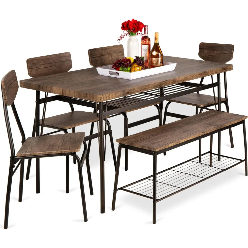 Modern 6 Piece Dining Set With Storage Racks And Bench