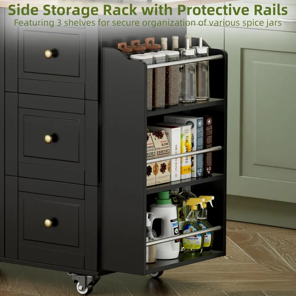 Rolling Kitchen Island Cart with Drop Leaf and Storage Options