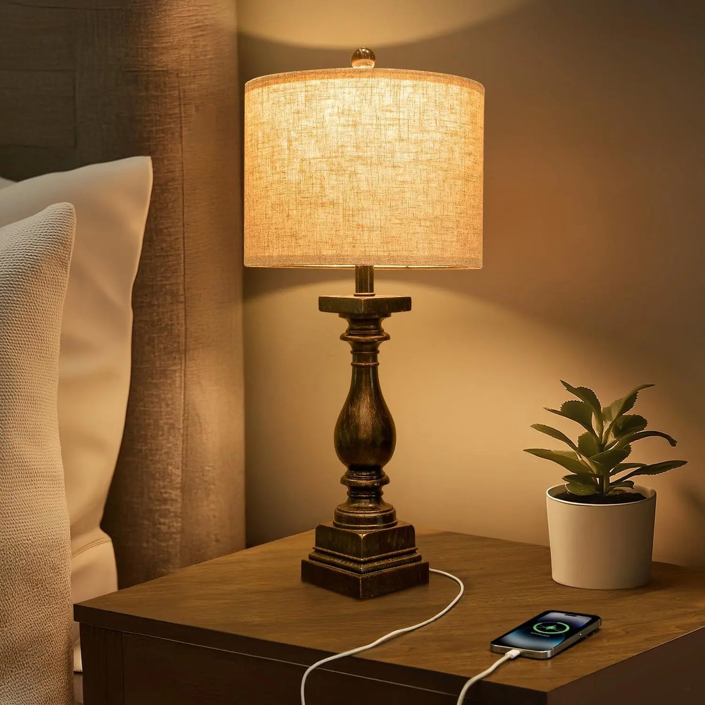 Farmhouse Table Lamps Set Of 2 With USB Ports Bedroom