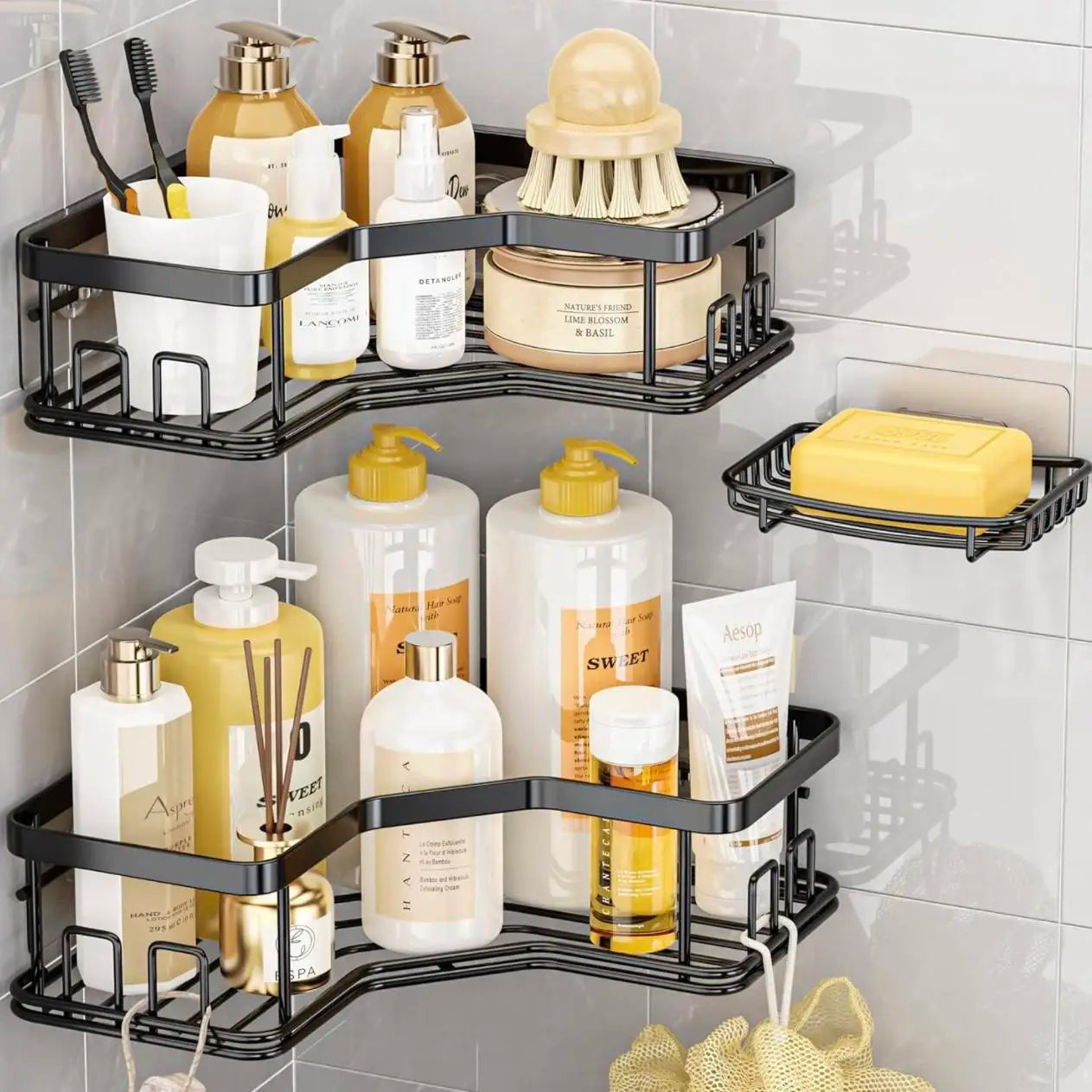 5 Pack Adhesive Shower Organizer Rustproof Stainless Steel Caddy