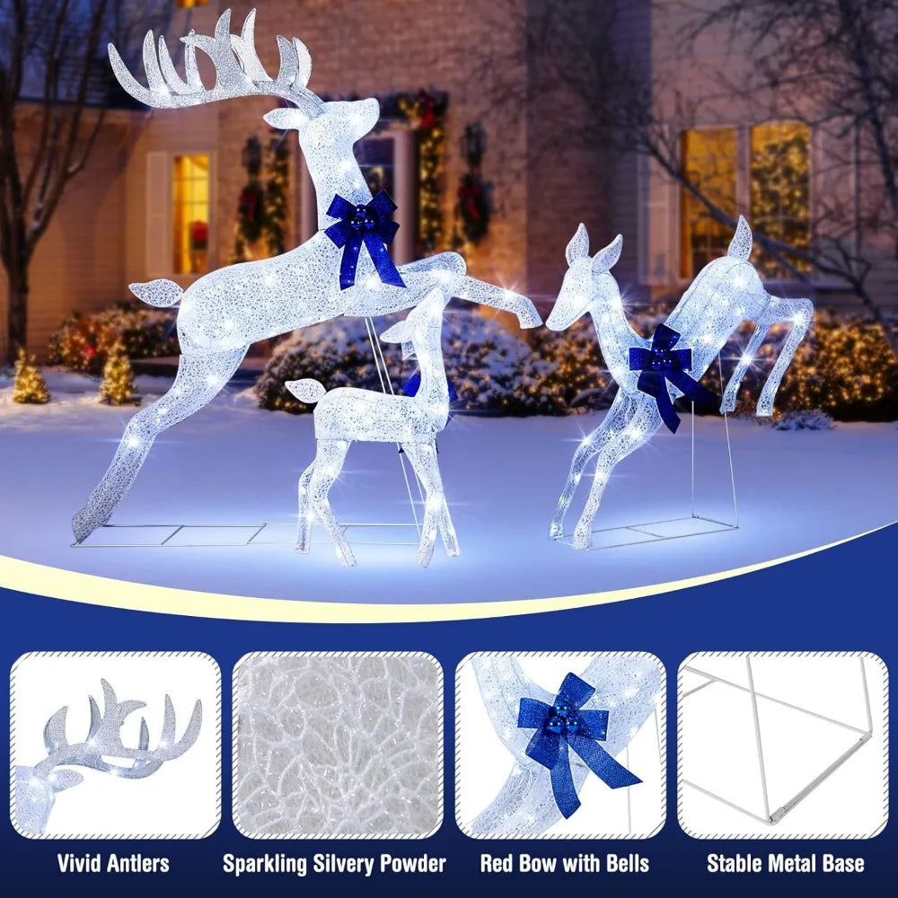 Lighted Christmas Reindeer Set 3 Pieces Bright White Lights