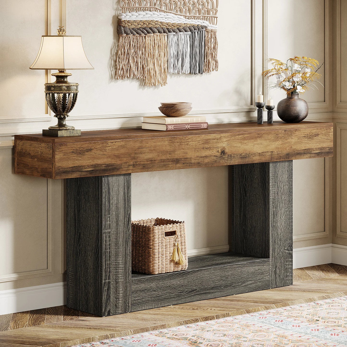 Farmhouse Console Table 63 Inch With Sturdy U Shaped Base