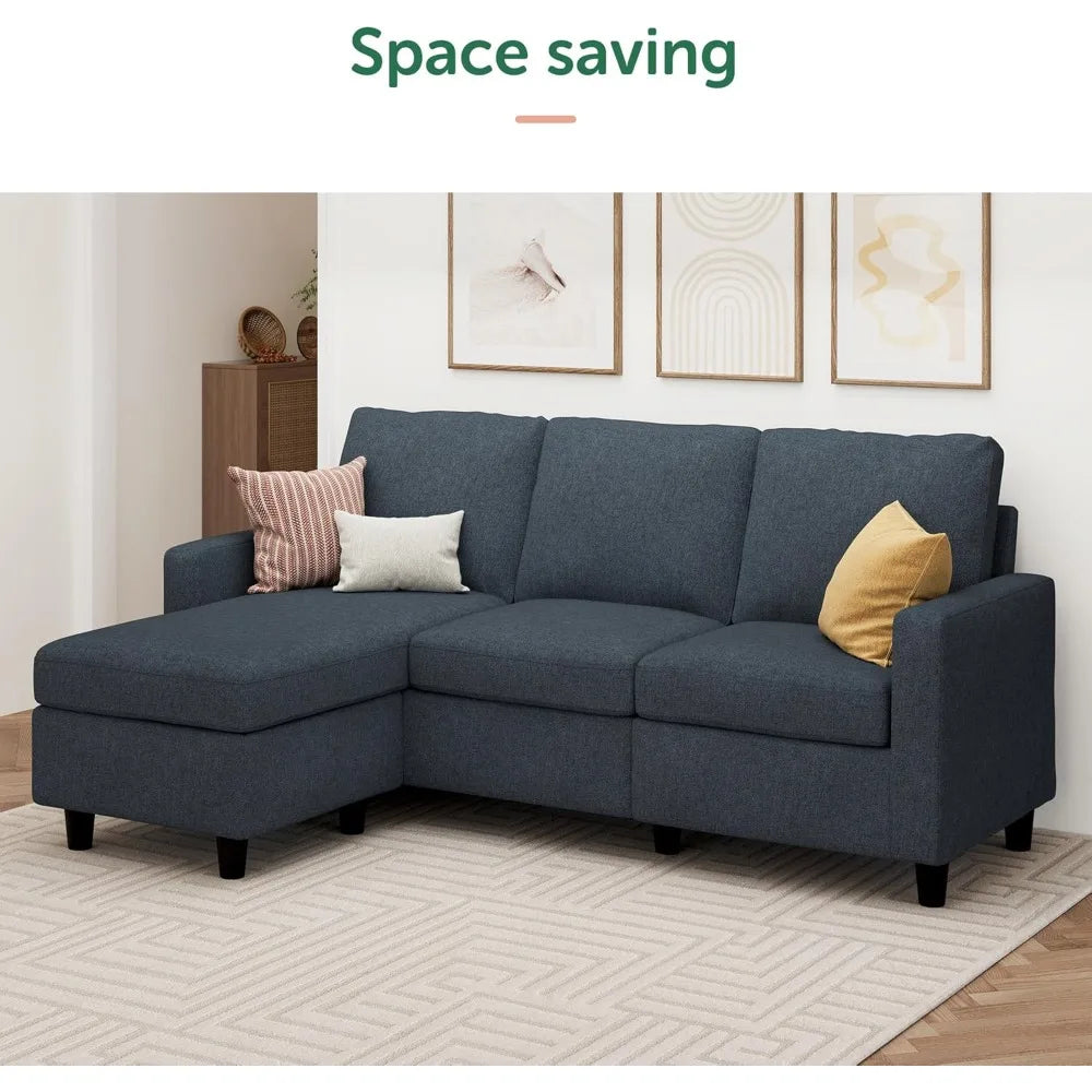 Blue L Shaped Convertible Sofa With Reversible Chaise
