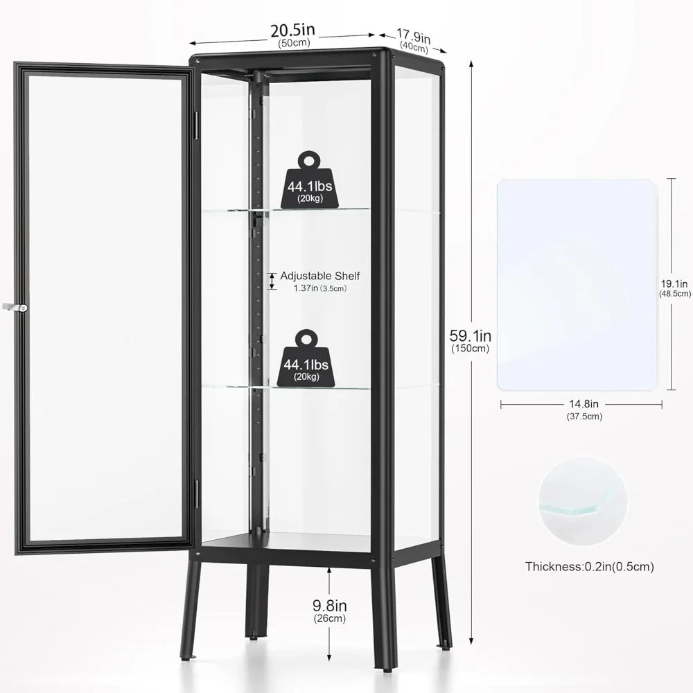 LED Glass Display Cabinet With Adjustable Shelves And Lock