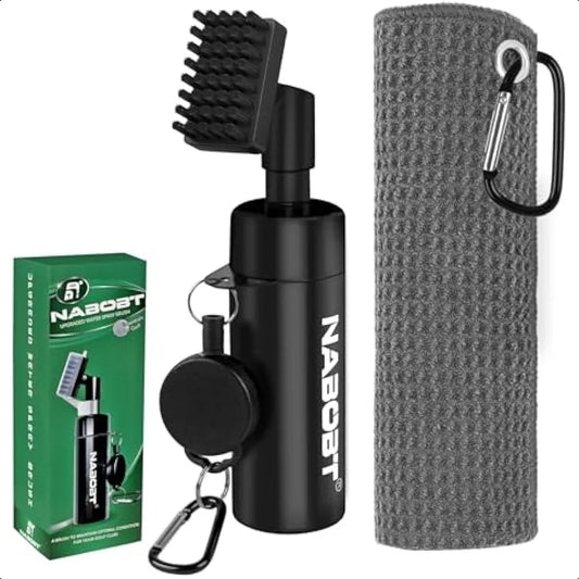 Premium Golf Towel And Club Cleaner Brush Set With Clip