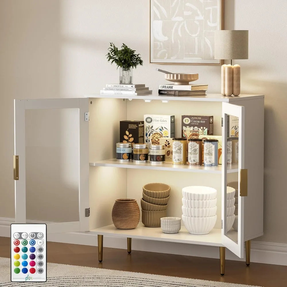 Sideboard Cabinet With LED Lights And Adjustable Shelves