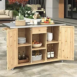 Outdoor Farmhouse Kitchen Island with Durable Stainless Steel Top