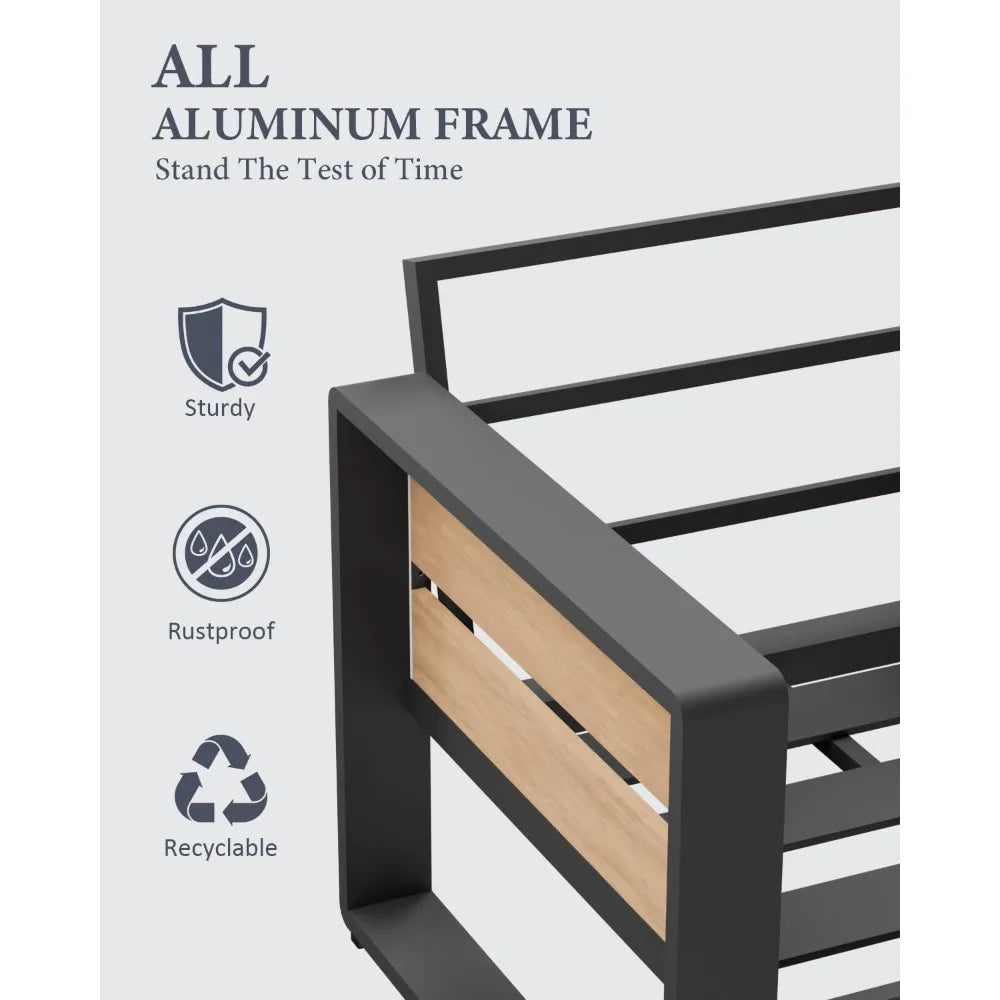 Aluminum Outdoor Patio 2 Piece Armchairs Washable Cushions