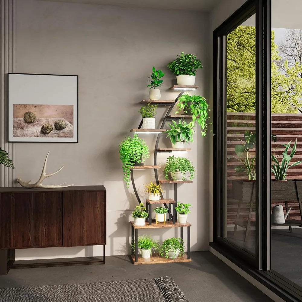 Indoor Plant Stand with Grow Lights for Space Saving