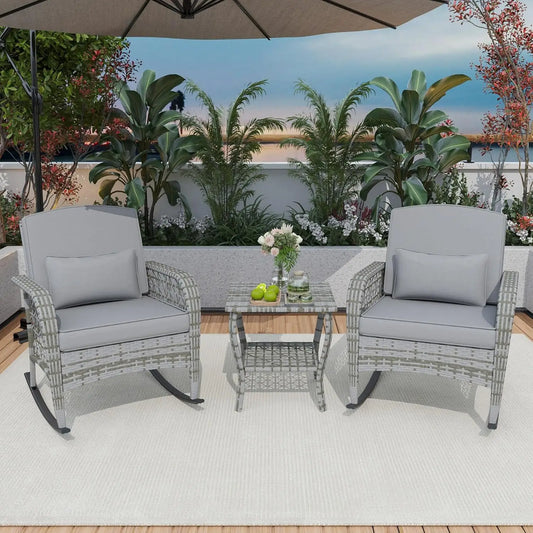 Stylish 3-Piece Patio Furniture Set with Rocking Chairs