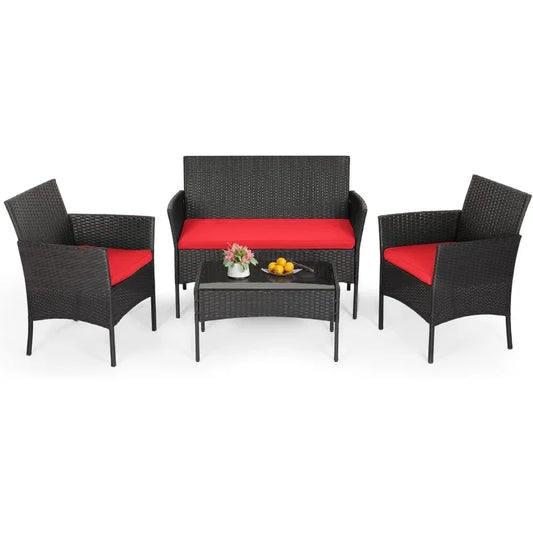 Durable 4-Piece Rattan Patio Furniture Set for Outdoor Comfort
