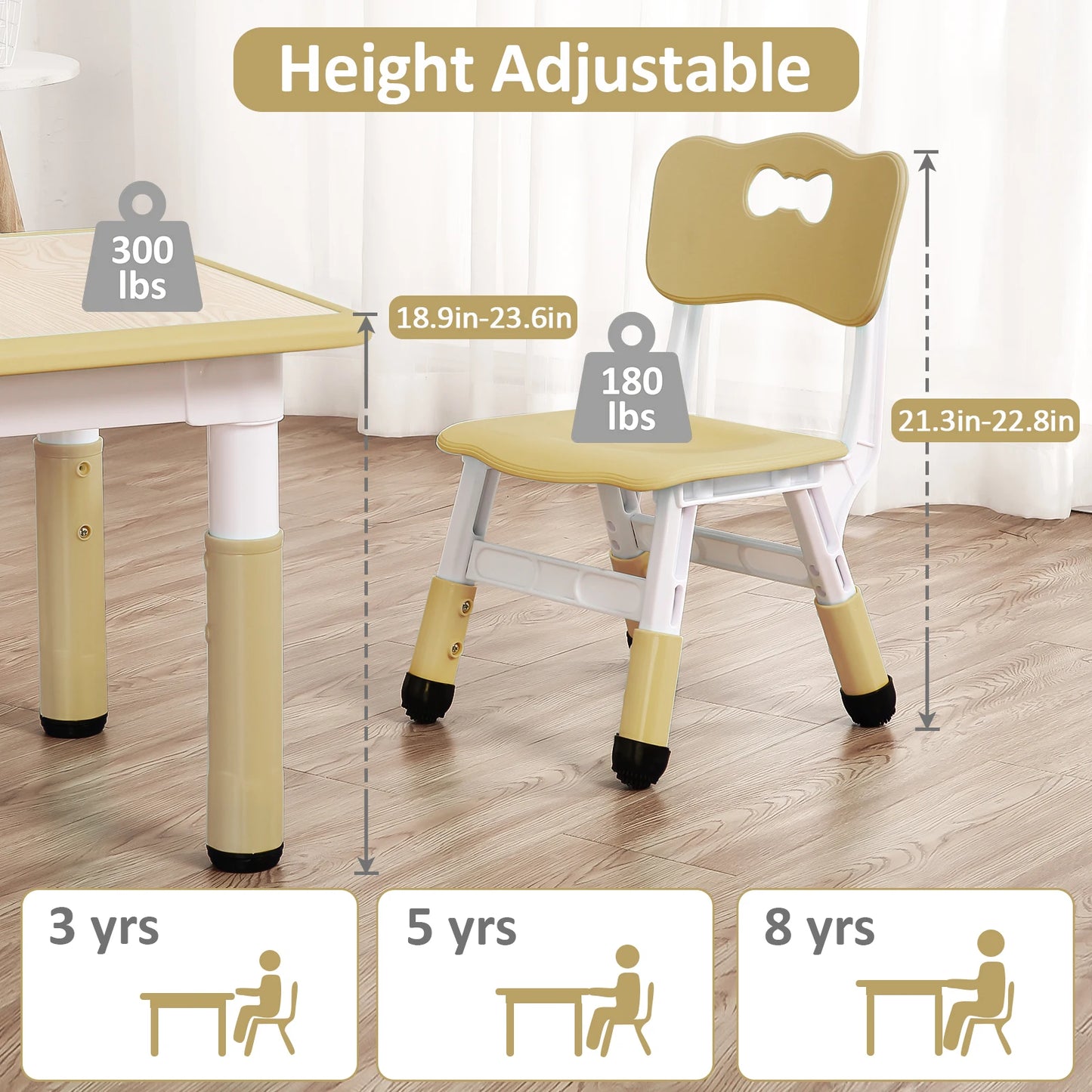 Height Adjustable Kids Table and Chairs for Ages 3 8