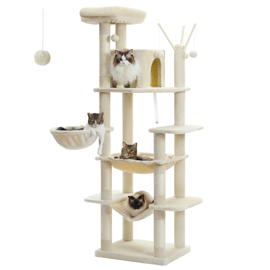 Large Cat Tree with Plush Condo and Scratching Posts