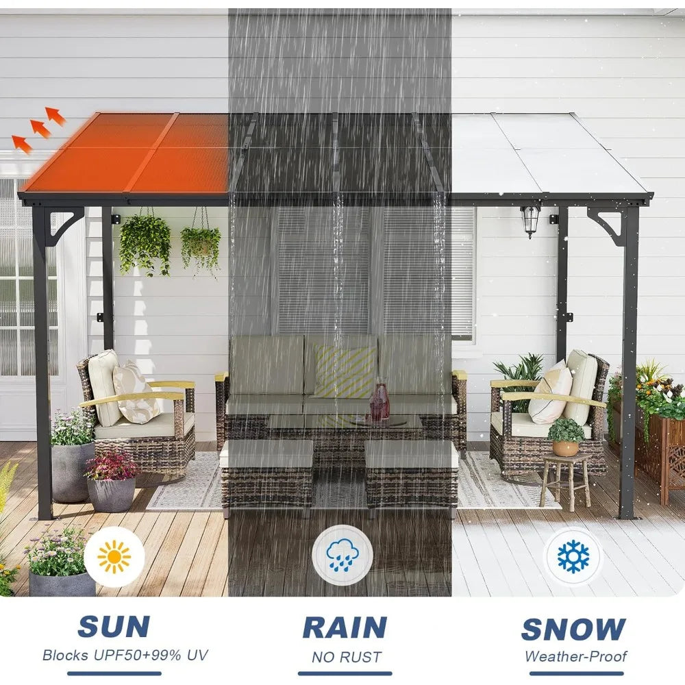 Wall Mounted Lean To Metal Gazebo Awning For Patio Black