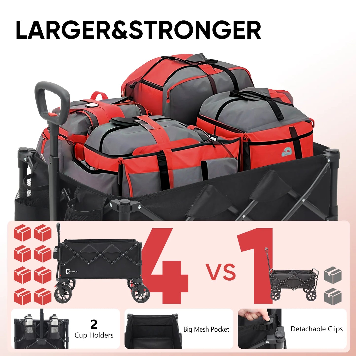 Foldable Wagon With All Terrain Wheels Heavy Duty 330lbs