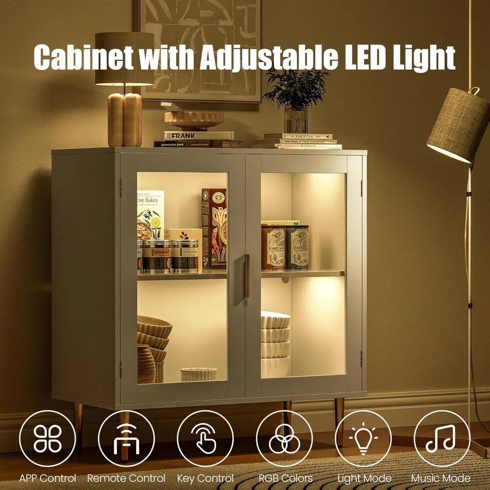 Sideboard Cabinet With LED Lights And Adjustable Shelves