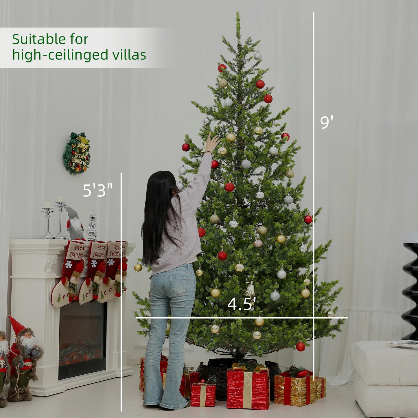 Nine Foot Artificial Christmas Tree With Durable Steel Stand