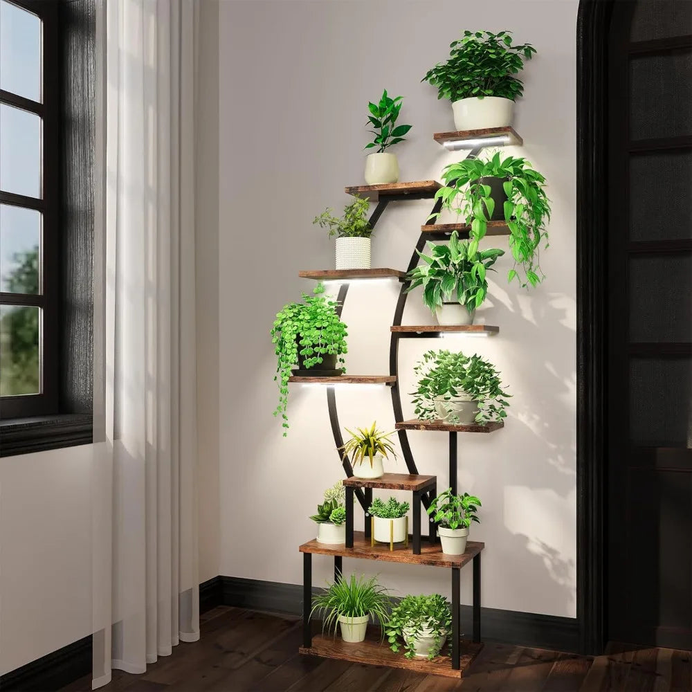 Indoor Plant Stand with Grow Lights for Space Saving