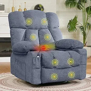 DAFIFY Oversized Swivel Rocker Recliner with Massage and USB Charging