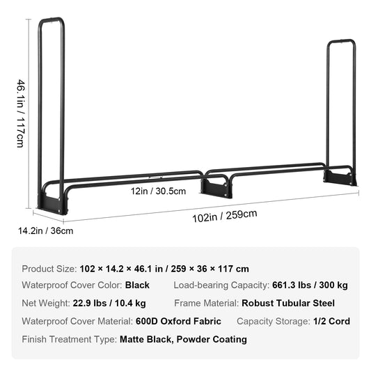 Outdoor Firewood Rack With Cover Heavy Duty Holder Patio