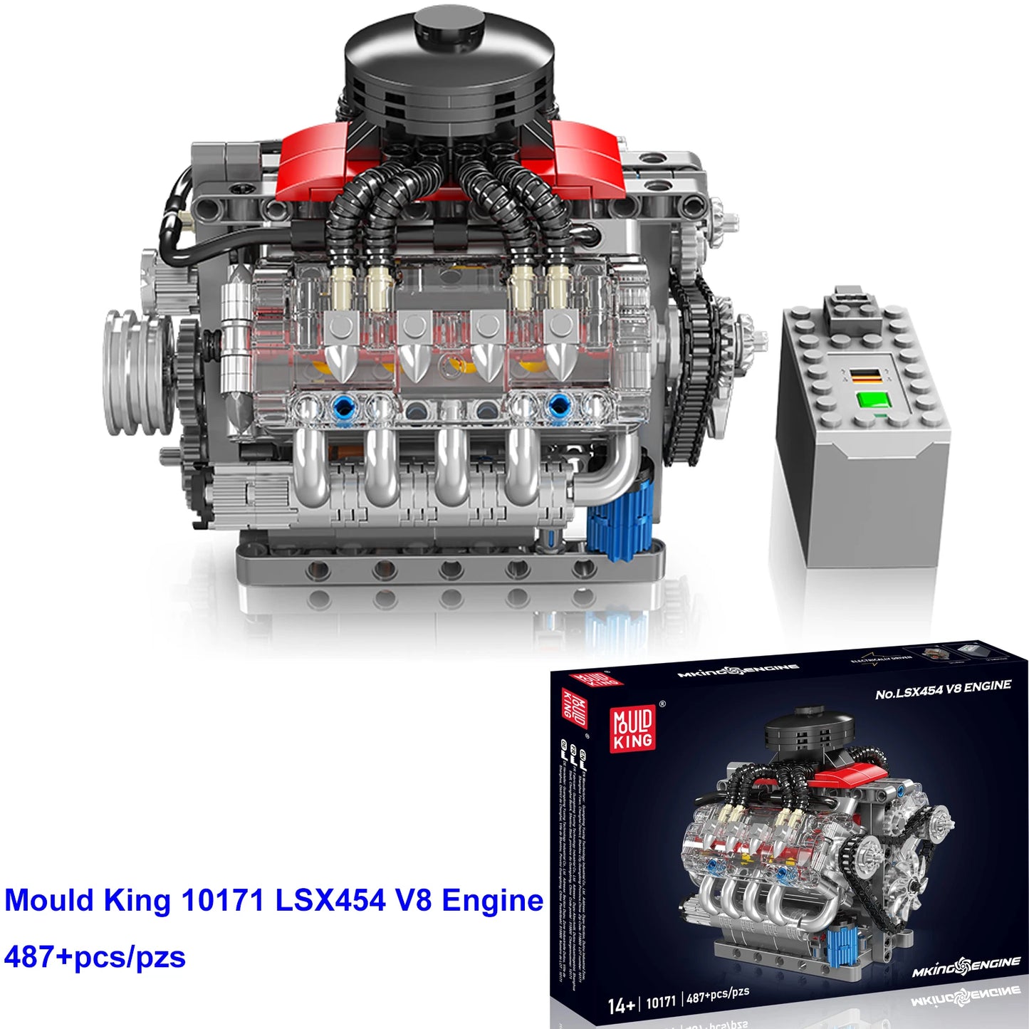 Realistic V8 Engine LSX454 Building Blocks Set 487 Pieces