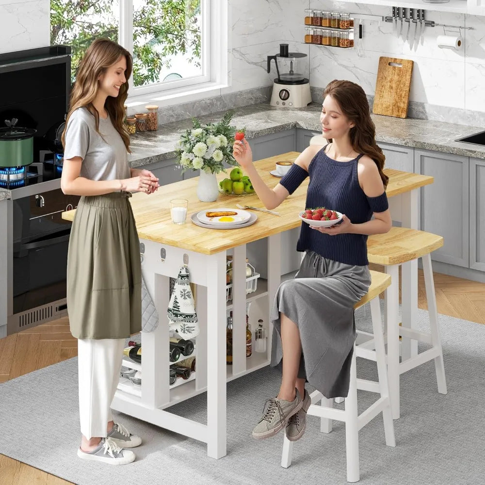 Extra Large Solid Rubberwood Kitchen Island with Power Outlets