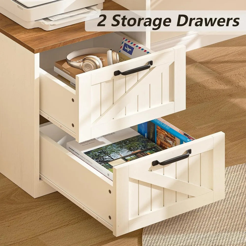 DAFIFY 63 Inch Farmhouse L Shaped Desk with Power Outlets