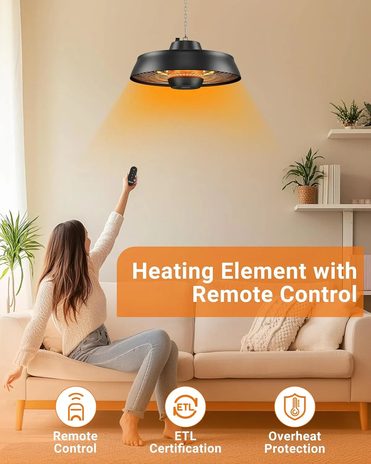 Patio Heater 1500W Infrared With Remote Outdoor Hanging