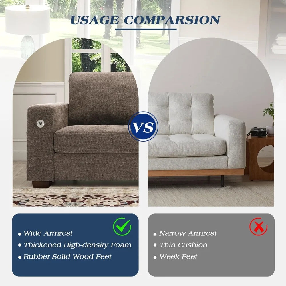 Living Room Chenille Sofa With USB Charging Removable Cover