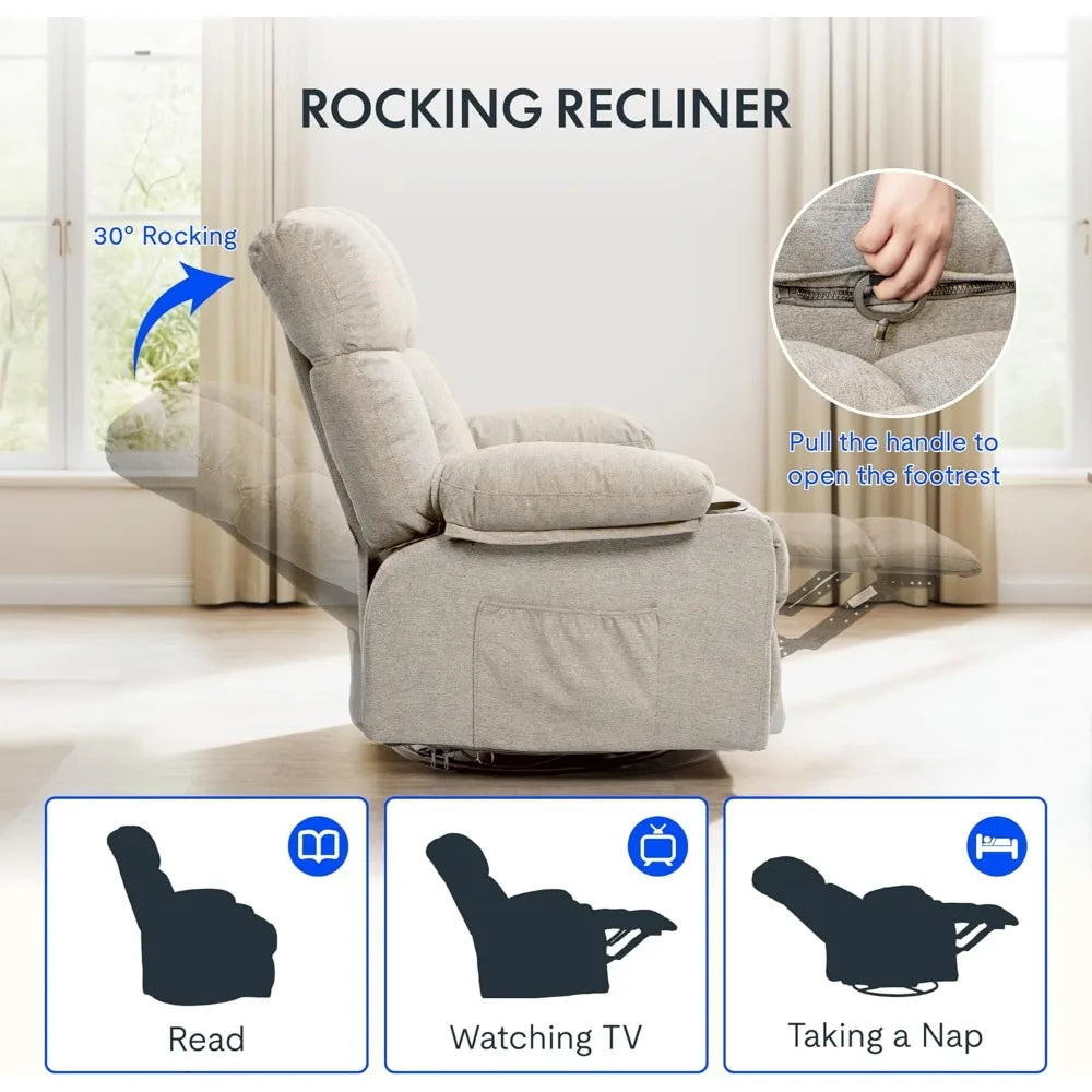 DAFIFY Oversized Swivel Rocker Recliner with Massage and USB Charging
