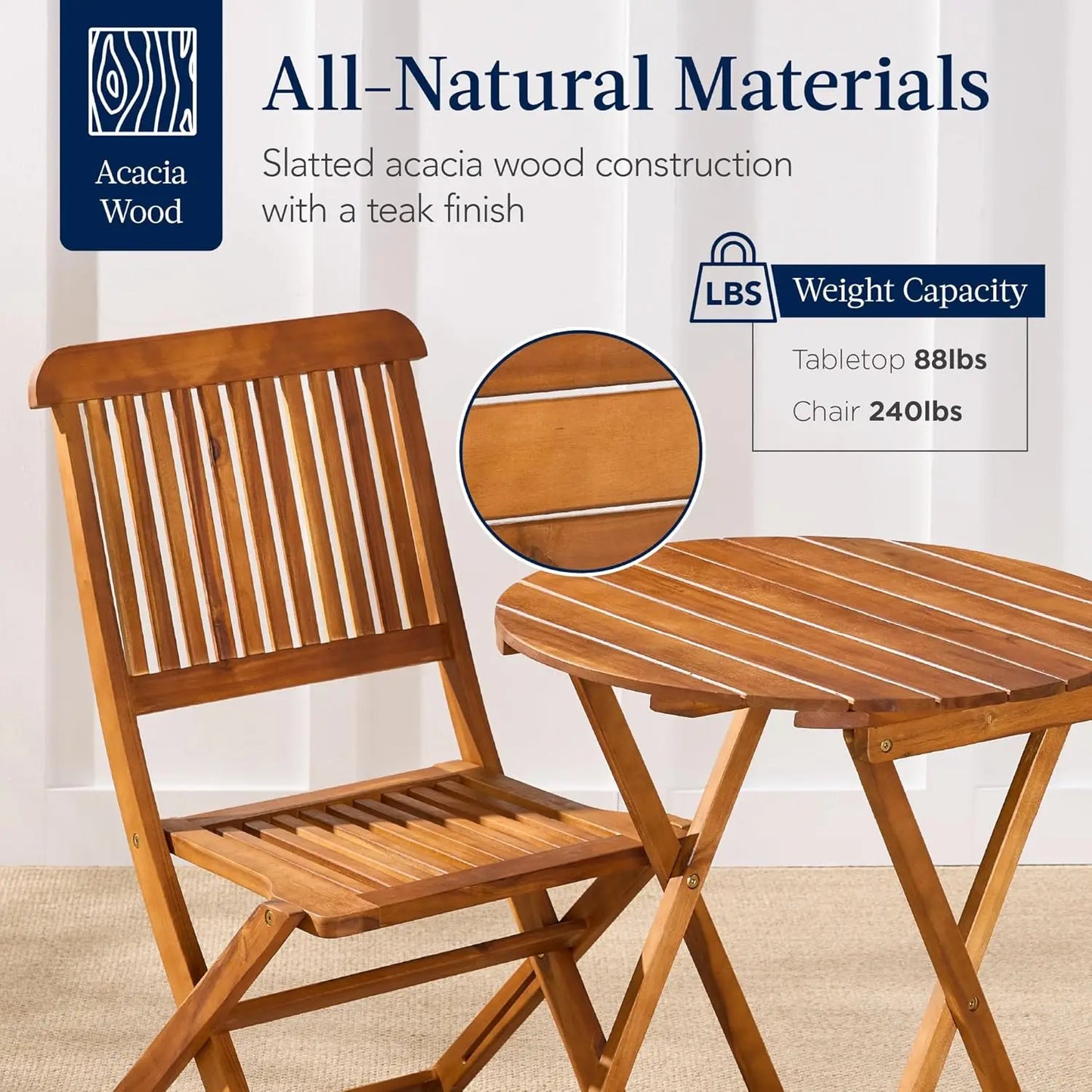 XMSJ Acacia Wood Bistro Set for Portable Outdoor Relaxation