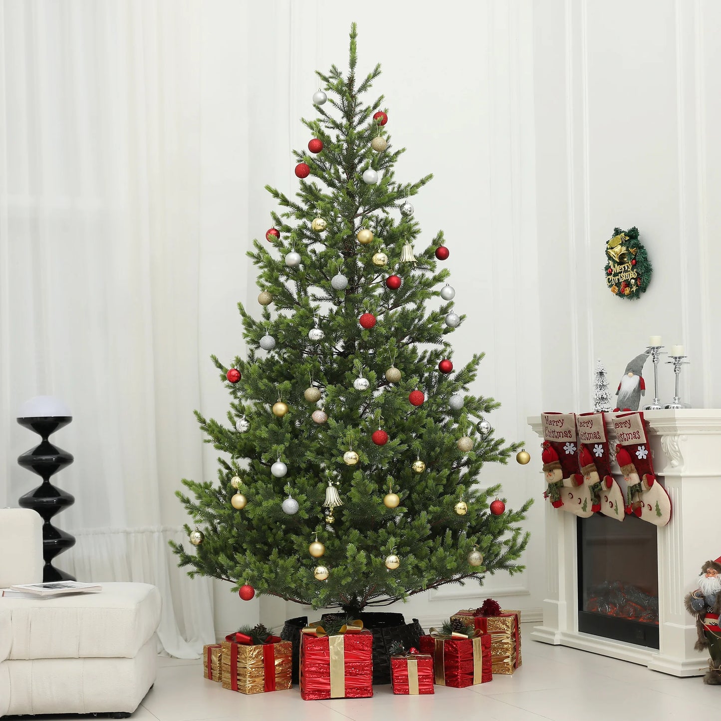 Nine Foot Artificial Christmas Tree With Durable Steel Stand