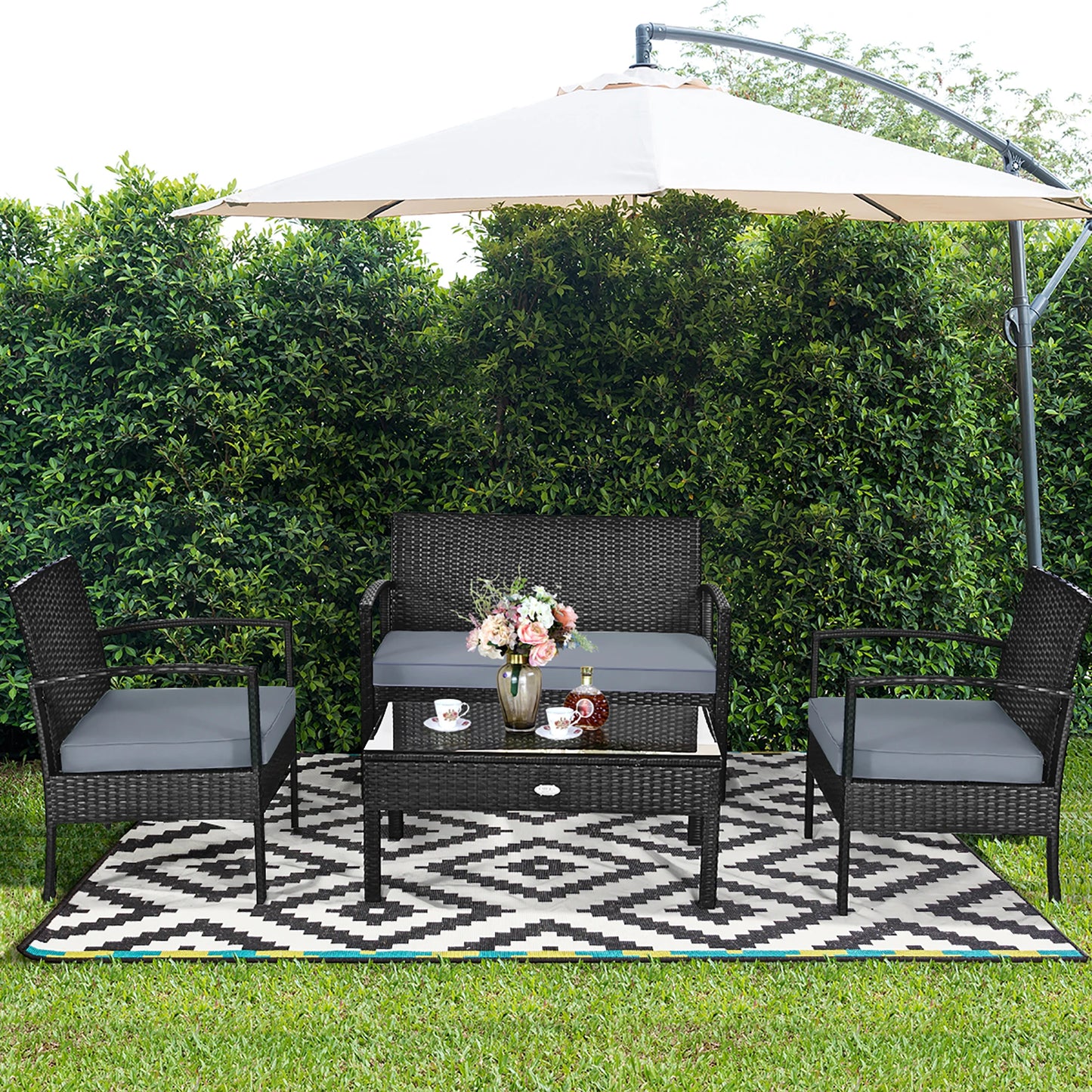 Stylish 4 Piece Outdoor Rattan Wicker Set for Comfort