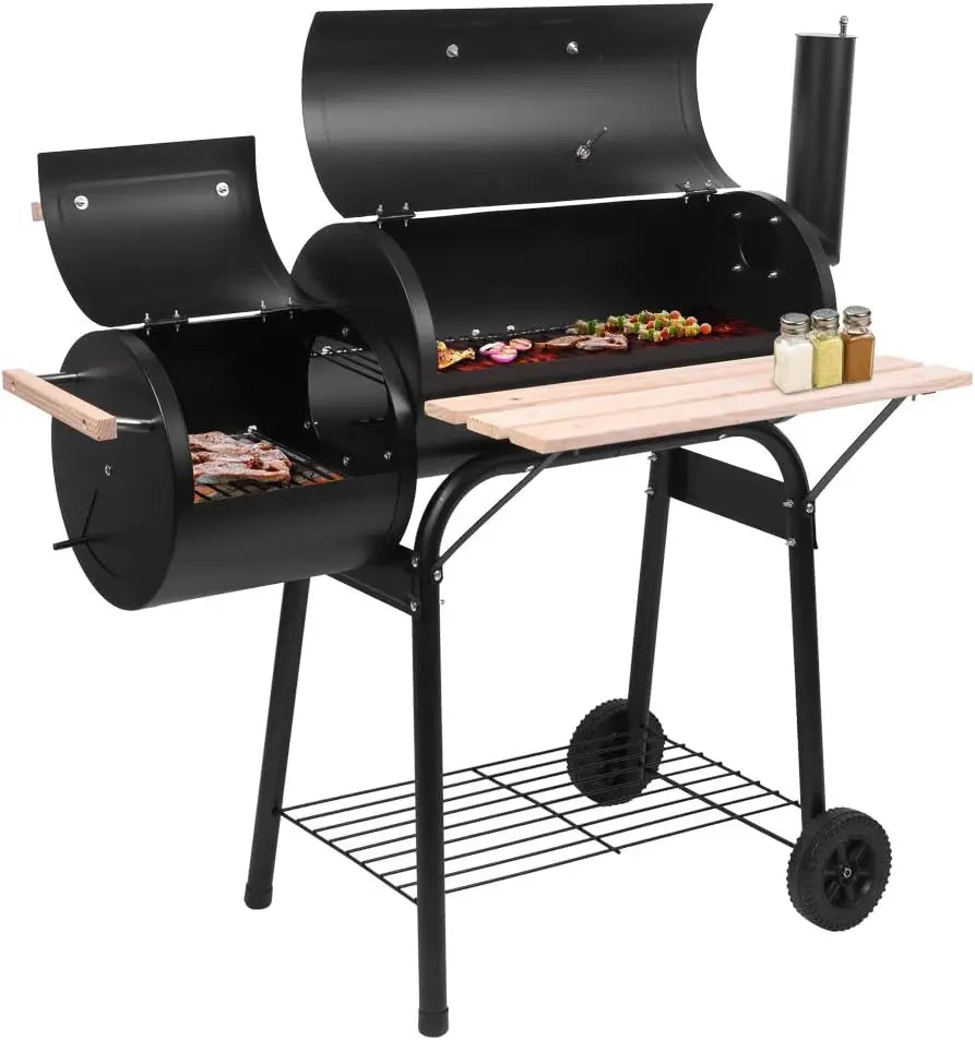 BBQ Charcoal Grill Outdoor Offset Smoker With Wheels