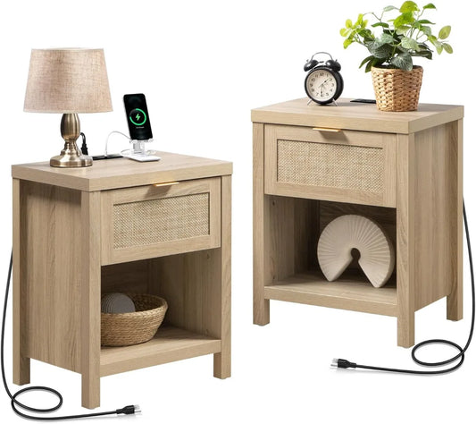 Boho Living Set of 2 Charging Tables with USB Ports