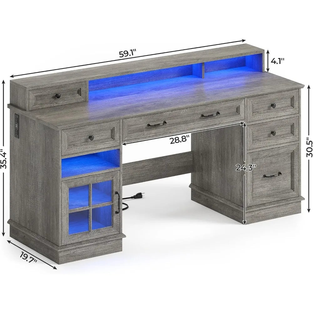 Executive Desk With Charging Station And LED Lights