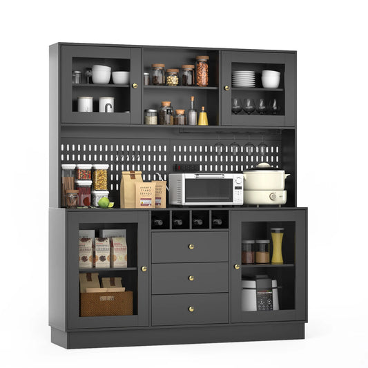 Modern Black Kitchen Storage Cabinet with Power Outlet and Pegboard