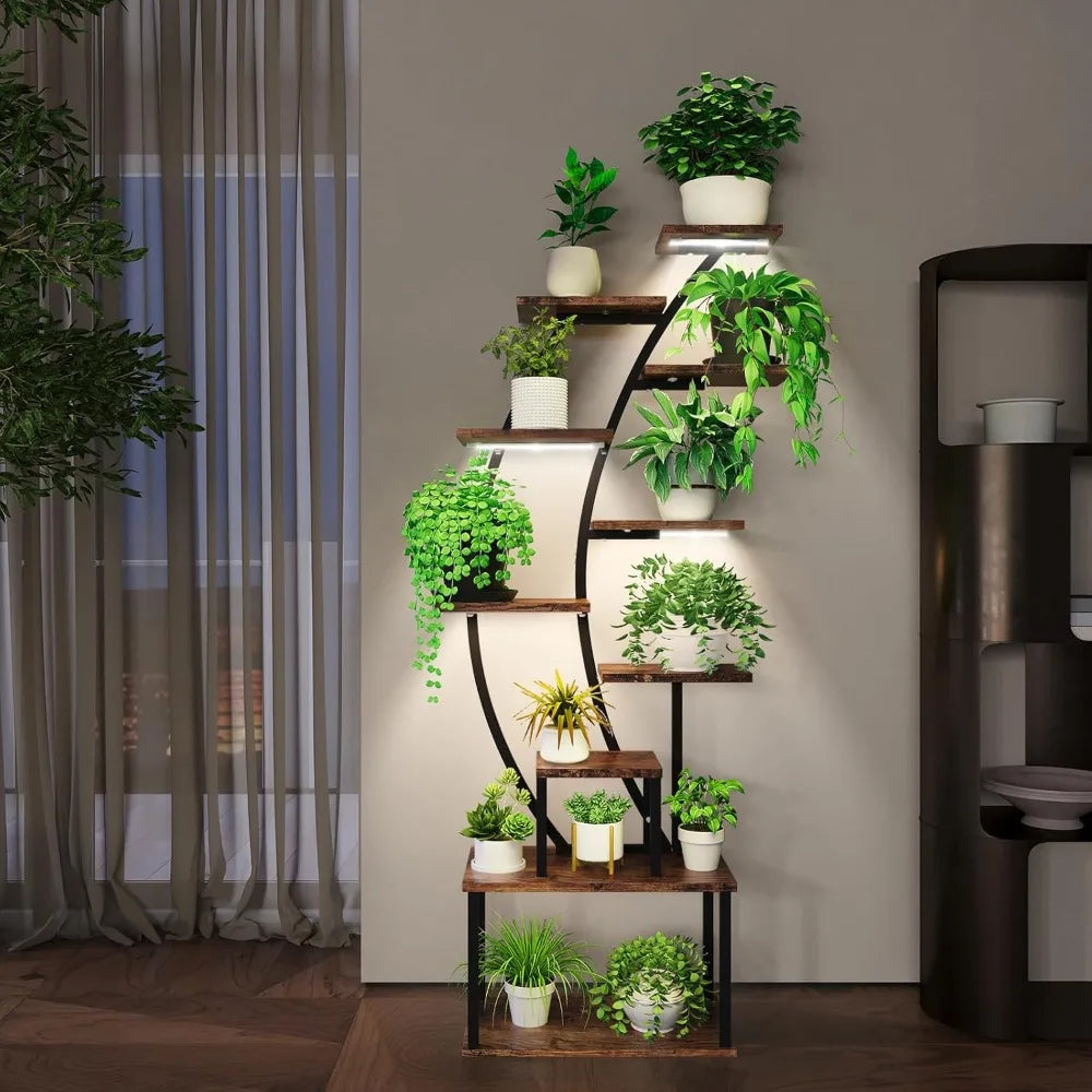 Indoor Plant Stand with Grow Lights for Space Saving