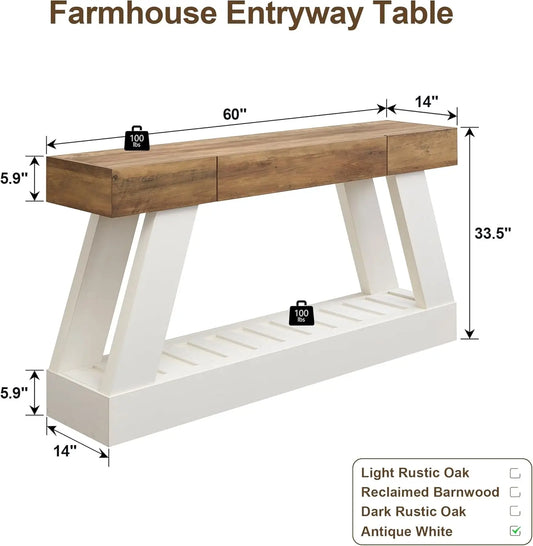 Farmhouse Entryway Console Table With Durable Drawer