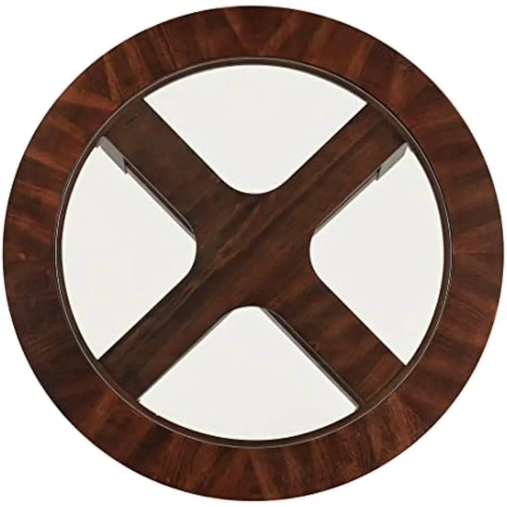 Espresso Glass Top Round Coffee Table With Stools Set