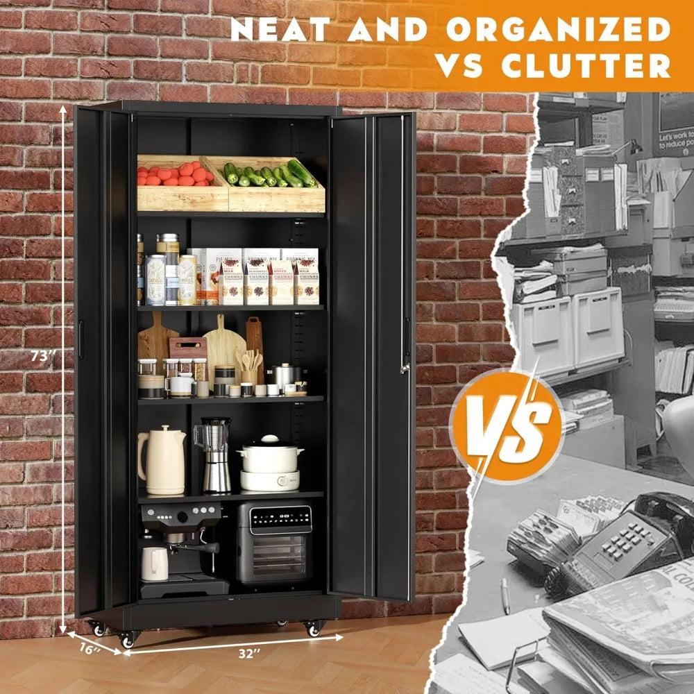 Lockable Rolling Metal Storage Cabinet With Wheels