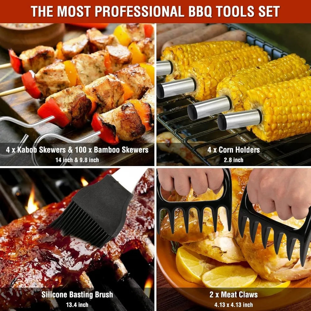 122PCS Premium Stainless Steel BBQ Grill Accessories Set