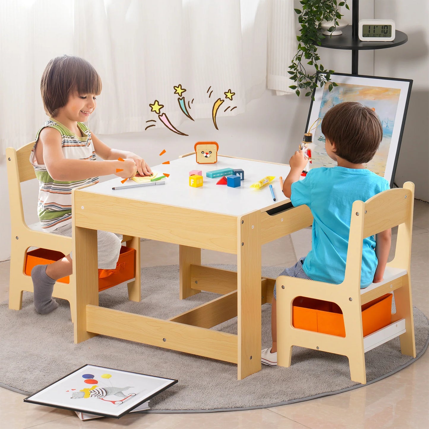 Natural Wood Children's Play Table and Chair Set for Safe Fun
