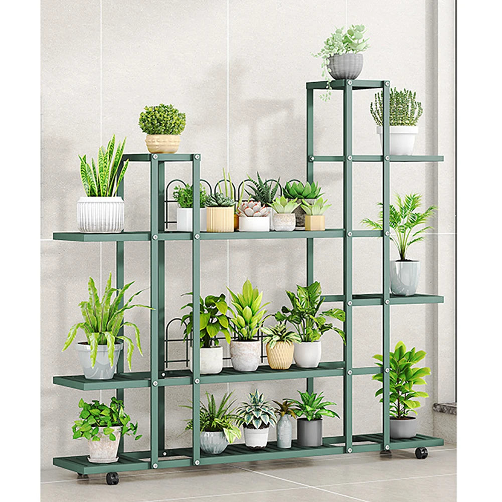 Wrought Iron Plant Stand With Wheels Planter Rack Organizer