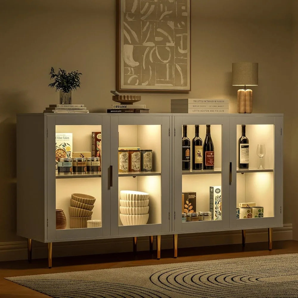 Sideboard Cabinet With LED Lights And Adjustable Shelves