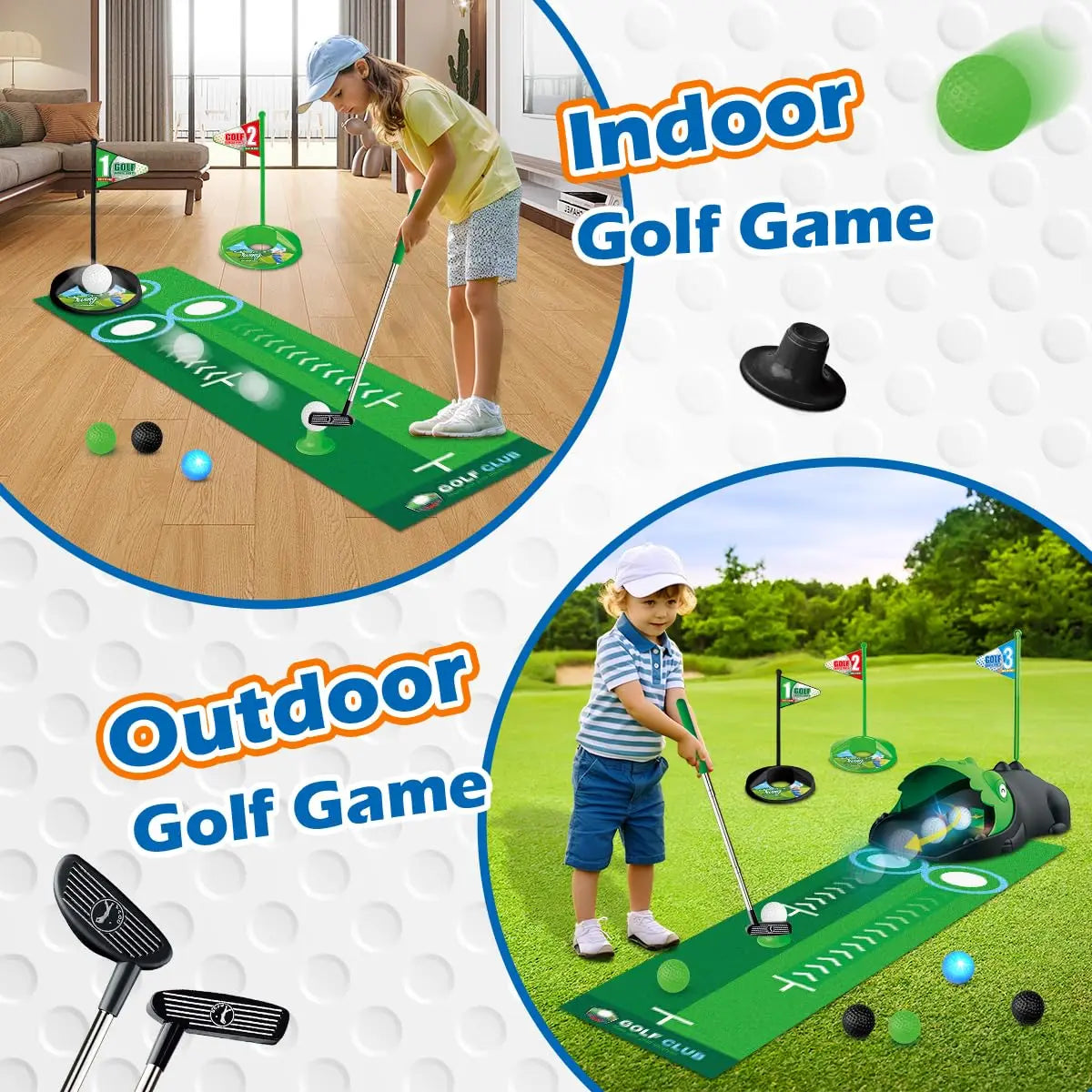 Kids Toy Golf Club Set with LED Ball Returner Fun Game