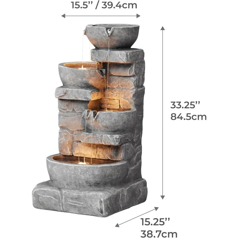 LED Outdoor Water Fountain with Cascading Bowls for Serene Gardens