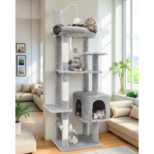 ZHIYONG F64 Cat Tree Tower with Scratching Post for Large Cats